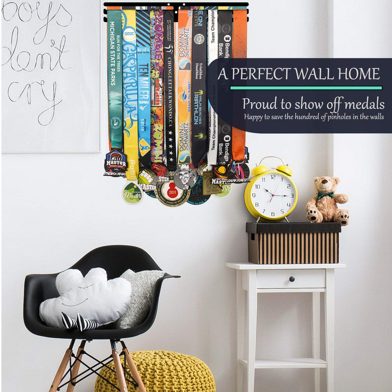 [Australia - AusPower] - iBobbish Sports Marathon Medal Display Hanger Holder Racks Frame in matt Black Surface Wall Mount Over 40 Medals Upgraded 3 Lines with 3 Screws Easy to Install Easy to use 