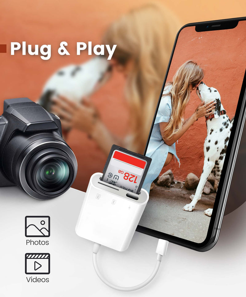 [Australia - AusPower] - SD Card Reader for iPhone iPad, AkHolz 2 in 1 SD Card Reader for iPhone iPad Camera Card Viewer Reader for Trail Game Camera DSLR Camera Dash Cams SD Card Reader, Portable No App Required 