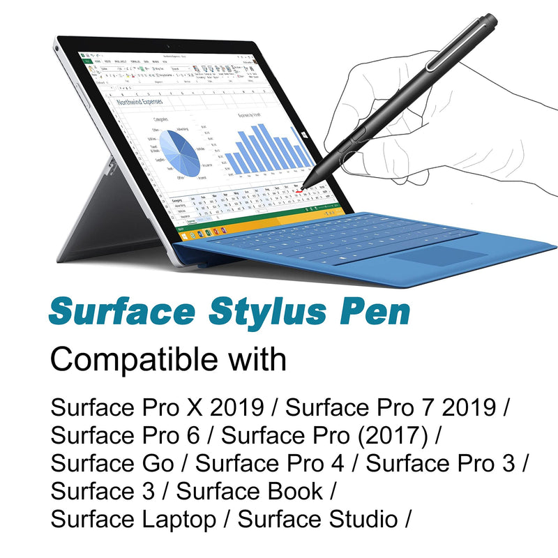 [Australia - AusPower] - Pen for Microsoft Surface Device with Palm Rejection, 4096 Levels Pressure Compatible with Surface Pro X/7/6/5/4/3, Surface Go, Surface Book, Surface Laptop Including AAAA Battery & Spare Tip Black 