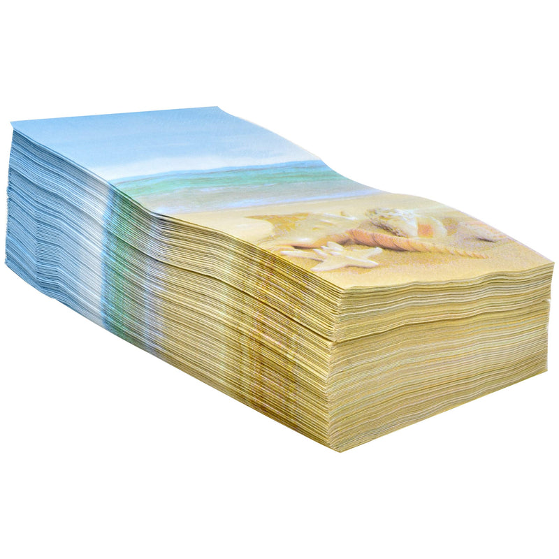 [Australia - AusPower] - 100 Nautical Beach Guest Napkins 3 Ply Disposable Paper Pack Coastal Seashell Starfish Sea Shore Summer Dinner Hand Napkin For Bathroom Hotel Gym Spa Party Wedding Bridal Baby Shower Decorative Towels 