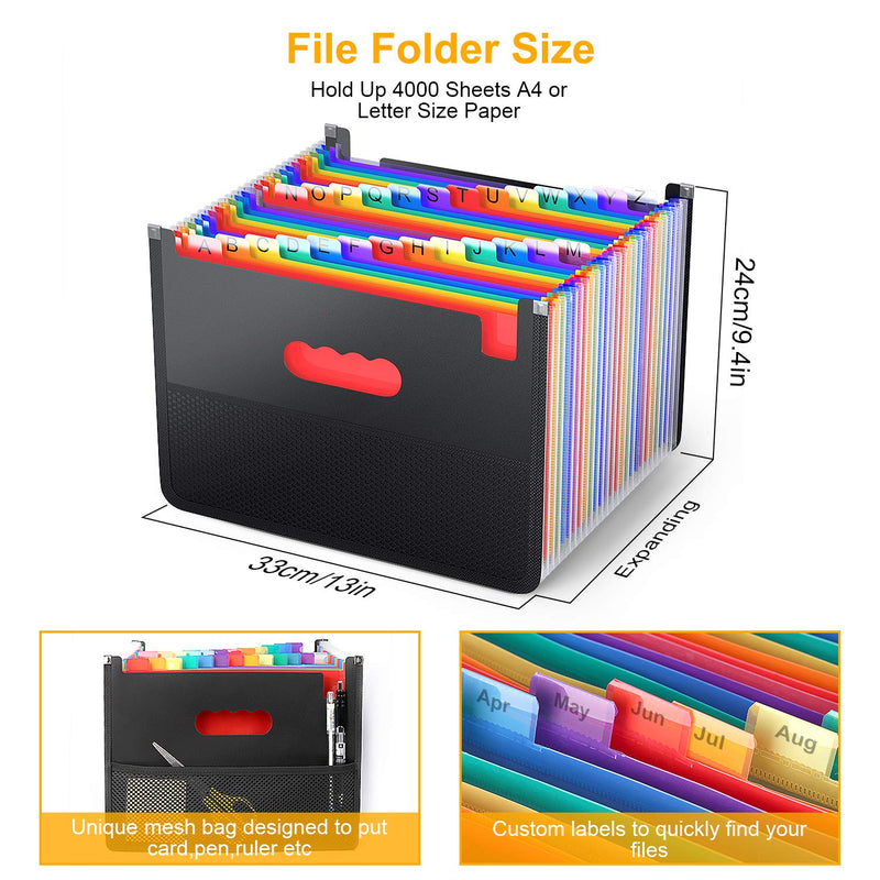 [Australia - AusPower] - 26 Pockets Accordian File Organizer,Expanding Filing Box with Mesh Bag,Expandable A4/Letter Size Folder, Accordion Document Organizer,Portable Paper/Bill/Receipt Folders with 3 A-Z Alphabet Blank Tabs A 26 Pockets With Bag 