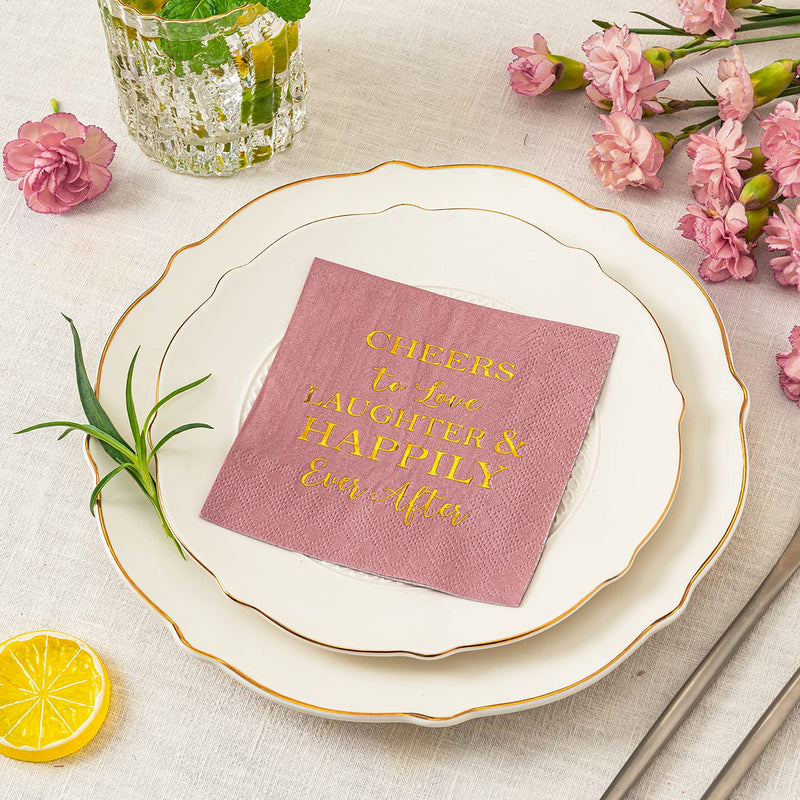 [Australia - AusPower] - Crisky Dusty Rose Bridal Shower Napkins Disposable Cocktail Napkins Gold Foil Beverage Desert Cake Napkins Engagement Party Decorations & Wedding Shower, Rehearsal Dinners Napkins [50 pcs, 3-ply] 