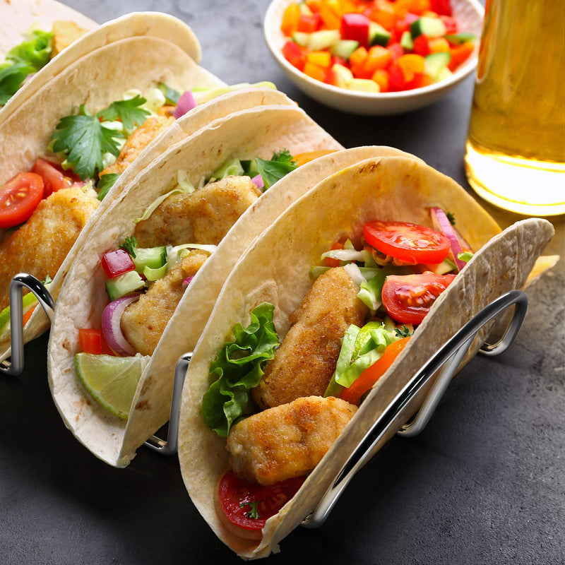 [Australia - AusPower] - Premium Taco Holders - 4 Pack Stainless Steel Taco Stands - Holds 12 Tacos - Fits Most Plates - Dishwasher & Oven Safe - Stackable Trays - Racks Hold Soft & Hard Shell Tacos 