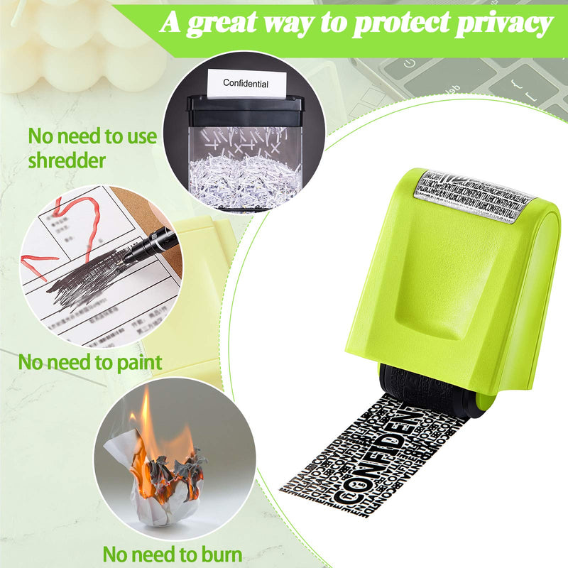 [Australia - AusPower] - 2 Pieces Identity Theft Prevention Stamp Identity Guard Roller Stamp Wide Rolling Security Stamp (Yellow and Green,Large and Medium) Yellow and Green Large and Medium 