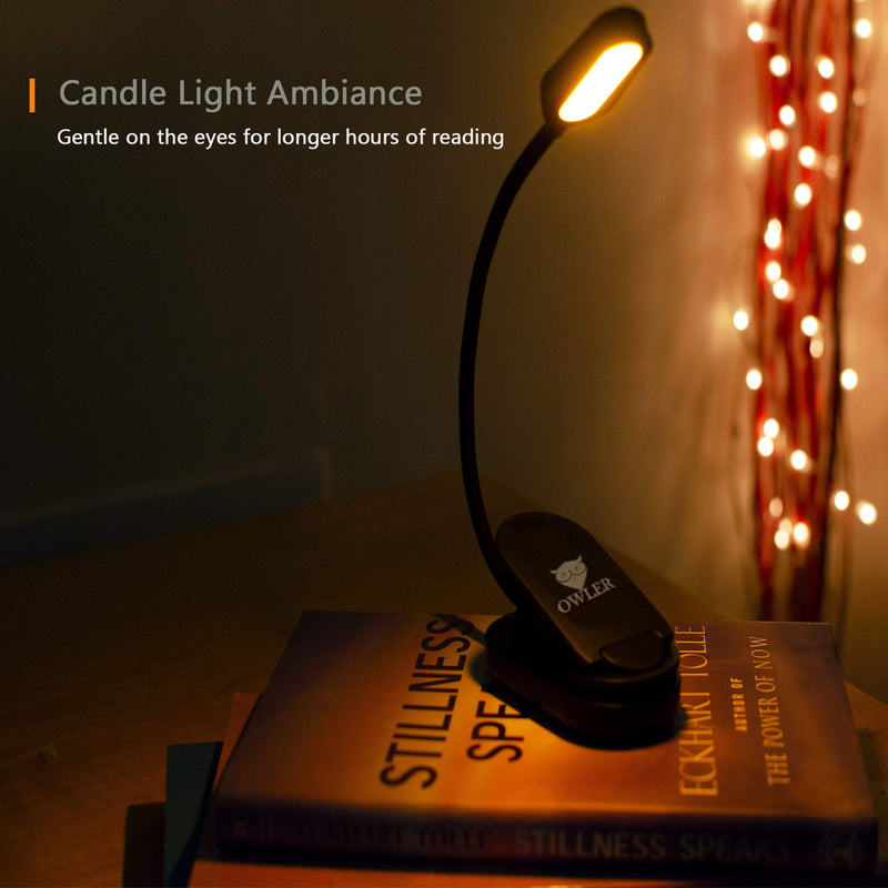 [Australia - AusPower] - Book Light for Reading in Bed at Night by OWLER, Clip On Amber Book Light, Warm LED Reading Night Light, USB Rechargeable, Kindle Accessory, Lampara para Leer Libros, Comes with Magnifier Bookmark 