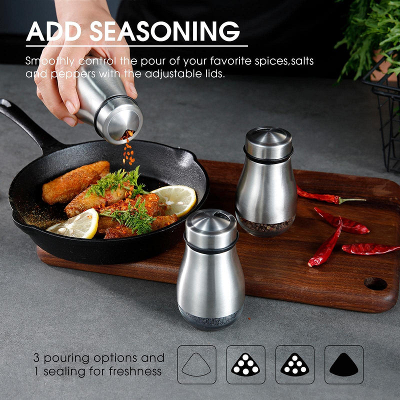 [Australia - AusPower] - 2 PCs Salt and Pepper Shaker,304 Stainless Steel Shakers with Adjustable Pour holes, Perfect for Himalayan, Kosher and Sea Salts - Spices, Silver 2PCs 