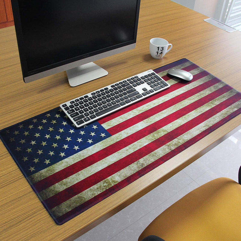 [Australia - AusPower] - Meffort Inc Extra Large Extended Gaming Desk Mat Non-Slip Rubber Pads Stitched Edges XXL Mouse Pad 35.4 x 15.7 inch - USA Flag 