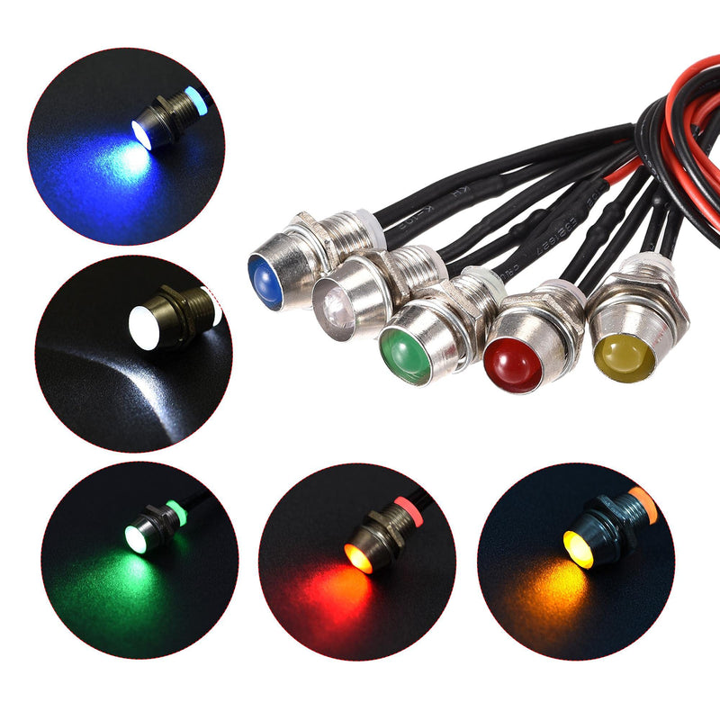 [Australia - AusPower] - uxcell LED Indicator Light AC/DC 24V 8mm Panel Mount Metal Shell Red Yellow Blue Green White 10Pcs 