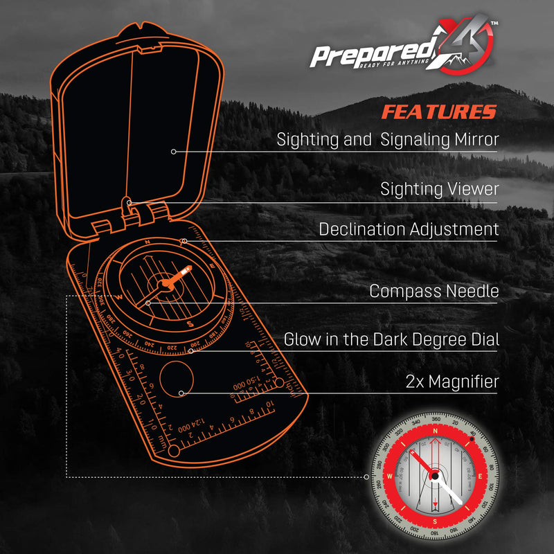 [Australia - AusPower] - Pro Hiking Compass Survival Gear and Equipment – Waterproof, Glow-in-the-Dark with Mirror Sighting – Neck Lanyard with 35-Ft Paracord Rope, Fire Starter Survival Tool, Whistle, Fishing Line 
