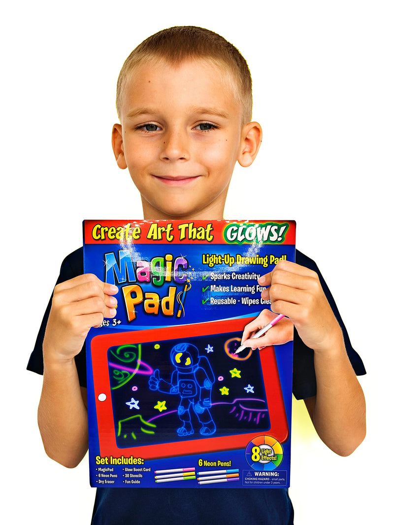 [Australia - AusPower] - waheed LED Drawing Tablet,Magic Pad , Includes Smooth Fun Guide. Glow Boost , 6Double Sided Markets, 42 Stencils, Dry Erasers., Blue, 10.3*7.8*0.8 