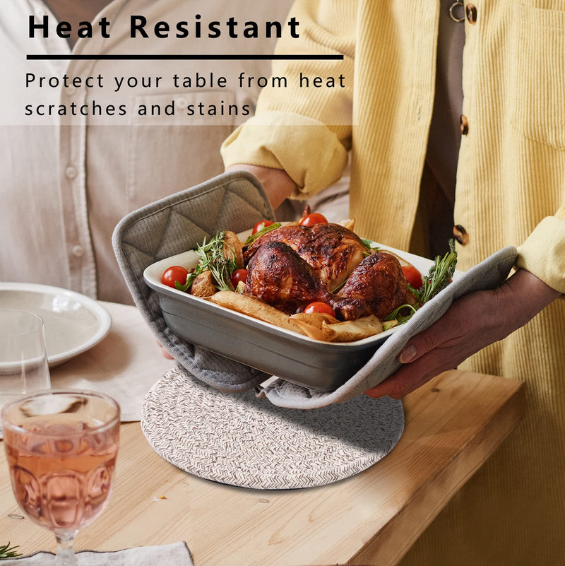 [Australia - AusPower] - Pot Holders Trivets Set 4 Pcs and Kitchen Storage Basket 1 Pack, Cotton Trivet Mat 7 Inchs for Hot Pots and Pans, Potholders for Hot Dishes, Table Countertop Protector Hot Pads Heat Resistant (Brown) Brown 