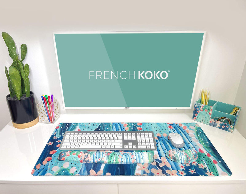 [Australia - AusPower] - French Koko Large Mouse Pad, Long Desk Mat, Keyboard Pad, Desktop Accessories Home School College Decor Supplies Pretty Mousepad Big Computer Office Essentials Women Girls XL Pink Green Cute Cactus 