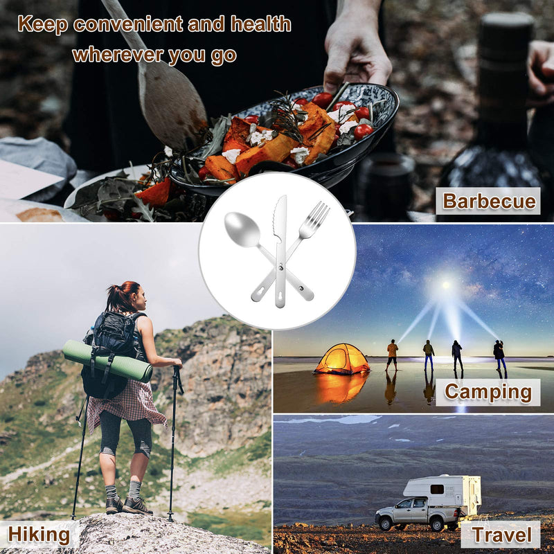 [Australia - AusPower] - KINLINK 4-in-1 Camping Utensils 3-Pack, Portable Stainless Steel Spoon, Fork, Knife & Bottle Opener Combo Set, Travel/Camping/Hiking/Picnic/Barbecue/Outdoor Backpacking Utensils with Carrying Bag 