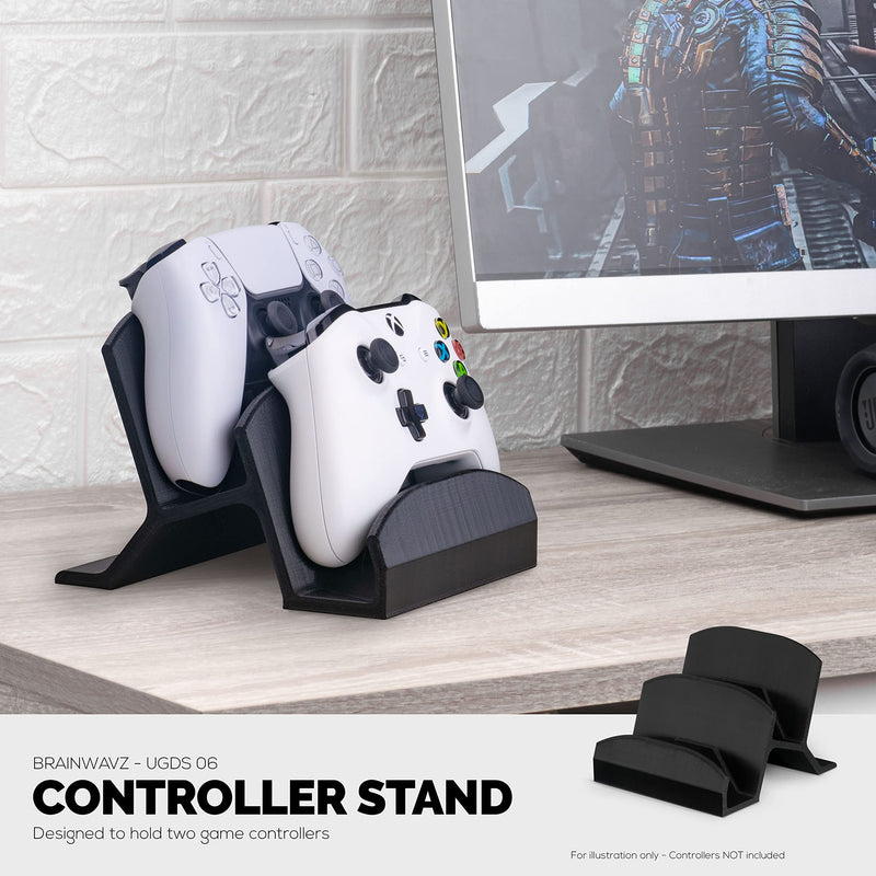 [Australia - AusPower] - BRAINWAVZ Dual Game Controller Holder Desktop Stand - for PS5, Xbox Series X, One, PS4, Switch, PC, Gamepads & More UGDS06, Black 