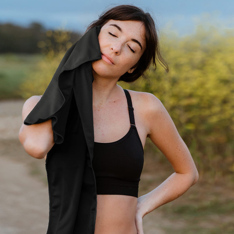 [Australia - AusPower] - Hero Cooling Towel for Travel, Hiking, Sports, Yoga (2-Pack) Ultra Soft Microfiber 40" x 12" Black/Black 