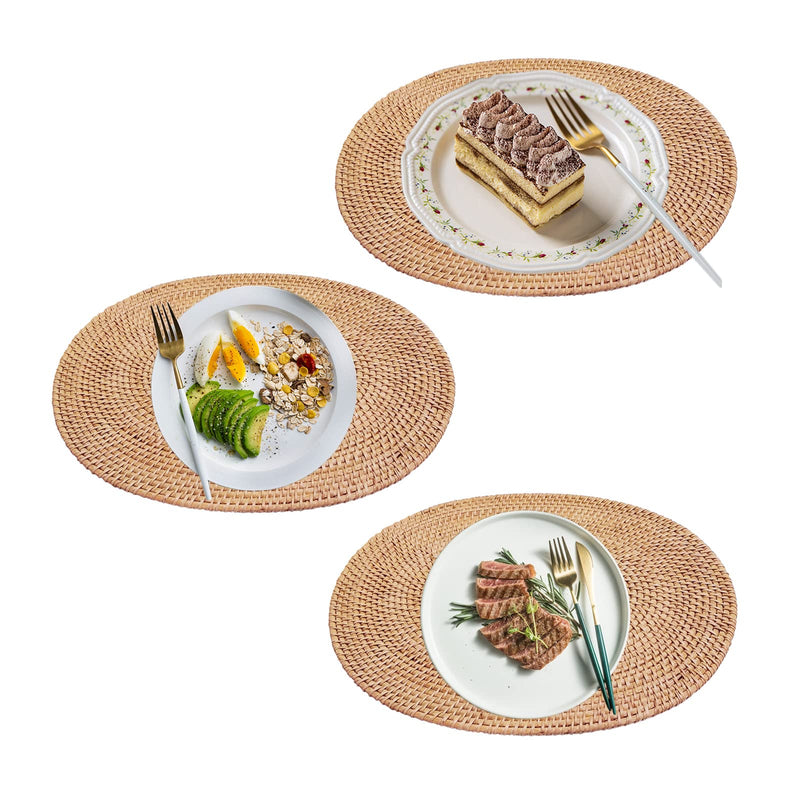[Australia - AusPower] - DAWN FLAME Set of 2 Oval Rattan Placemat Natural Hand-Made Rattan Heat-Resistant Placemat Rattan Trivets (Oval 15.7x11.8IN), Honey Brown Oval 15.7x11.8IN 