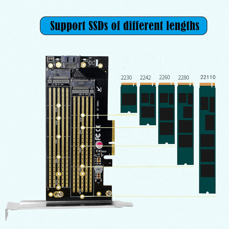[Australia - AusPower] - GINTOOYUN Dual M.2 PCIe Adapter M.2 NGFF SSD and NVME SSD to PCI-e x4 Host Controller Expansion Card Porous Heat Dissipation Structure is Suitable for Desktop Computer Mainframes Motherboards etc. 