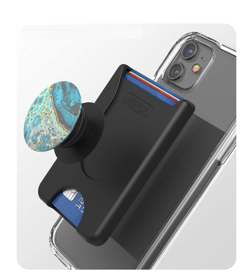 [Australia - AusPower] - Encased Cell Phone Wallet, 4 Card System (Compatible with Circular Grip) Securely Holds IDs Business and Credit Cards - HardCard Reusable Adhesive Stick On Holder (Matte Black) 
