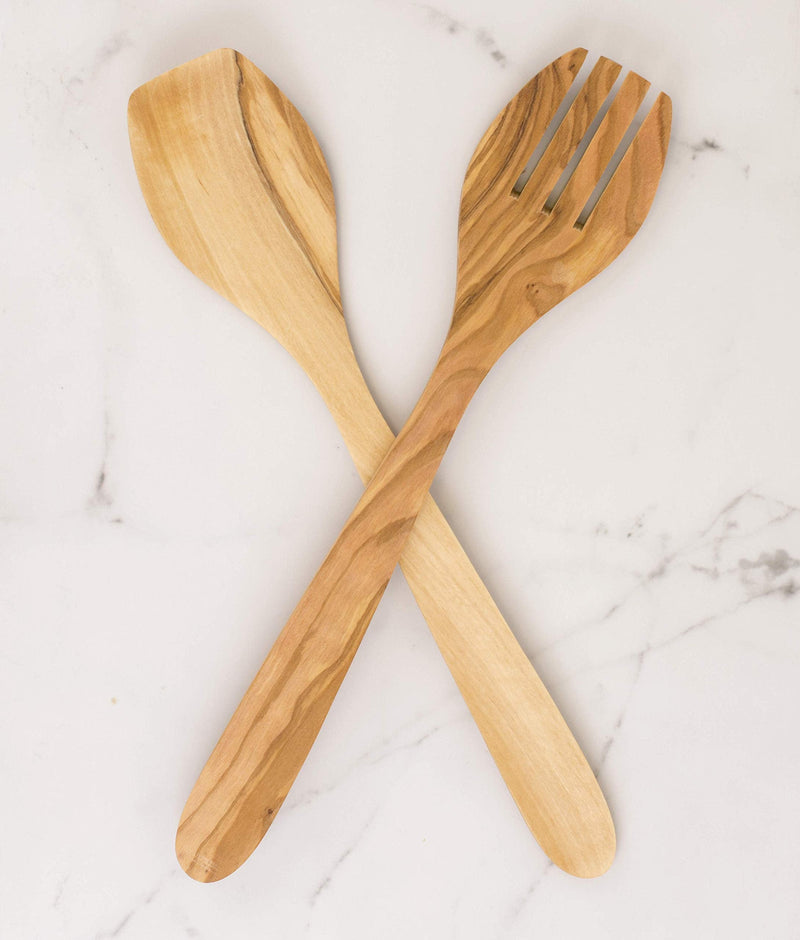 [Australia - AusPower] - Eddington 50012 Italian Olive Wood Salad Server, Handcrafted in Europe, 2-Piece Set, 13-Inches Salad Server Set 