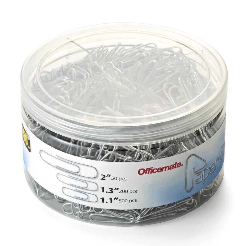 [Australia - AusPower] - Officemate 750 Paper Clips, Vinyl Coated, Assorted Sizes, Reusable Storage Tub, for Office, School and Home Use, Silver (99970) 