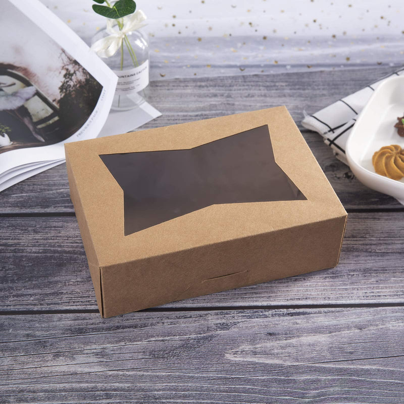 [Australia - AusPower] - 8inch Brown Cookie Boxes with Window,Small Auto-Popup Bakery Boxes for Muffins and Pastry, Kraft Cardboard Clear Lid Dessert Strawberries Dessert Packaging 8x5.75x2.5,Pack of 15 