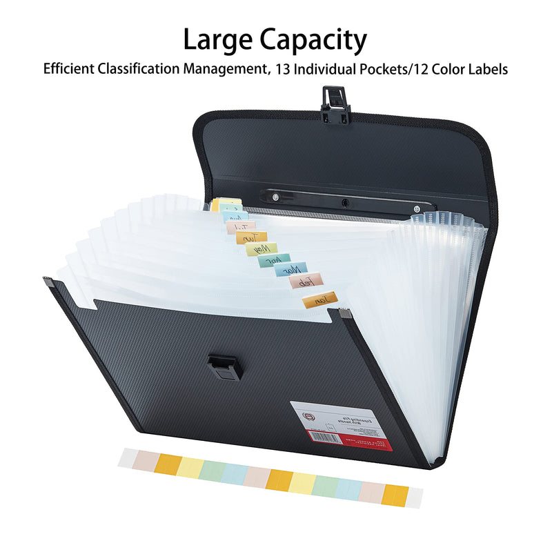 [Australia - AusPower] - FANWU Legal Size 13 Pocket Accordian File Organizer Expanding File Folder for FC A4 Paper, Briefcase File Case with Durable Handle & Buckle Closure for School Home Business (Black) Black-2 