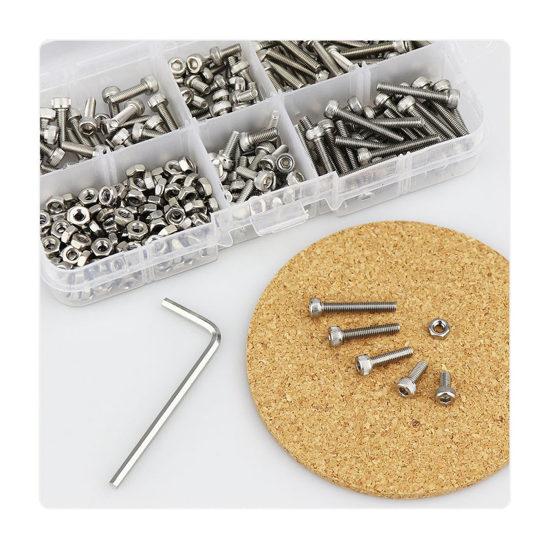[Australia - AusPower] - M3 Stainless Steel Hex Socket Head Cap Screws Nuts Assortment Kit, Allen Wrench Drive, Precise Metric Bolts and Nuts Set with Beautiful Assortment Tool Box for 3D Printed Project, 310 Pcs (Silver) 1 