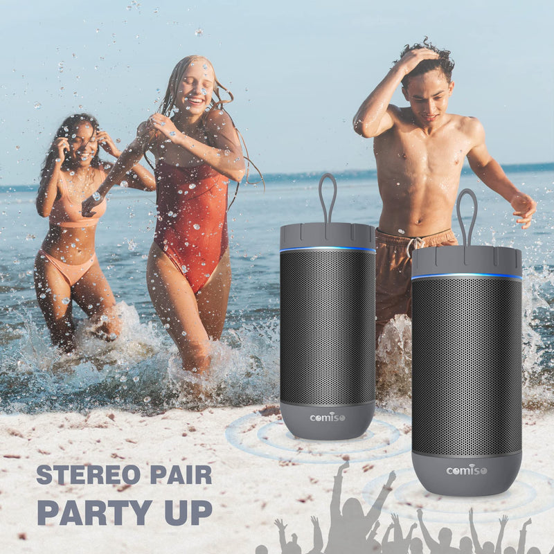 [Australia - AusPower] - COMISO Waterproof Bluetooth Speakers Outdoor Wireless Portable Speaker with 20 Hours Playtime Superior Sound for Camping, Beach, Sports, Pool Party, Shower (Dark Grey) Dark Grey 