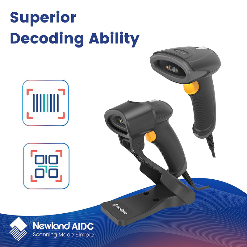 [Australia - AusPower] - Newland HR2081 2D Barcode Scanner with Stand Handheld USB Wired QR PDF417 Data Matrix 1D Bar Code Scanner Reader Extremely Fast and Precise Auto Scan Gun for Windows/Mac/iOS/Android/Linux/POS 
