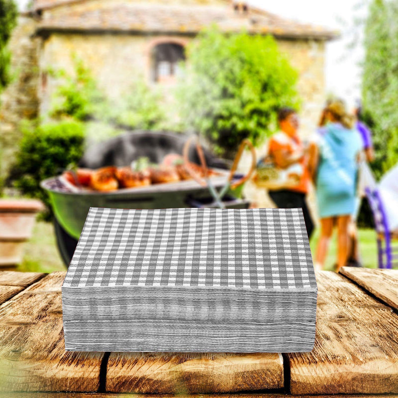 [Australia - AusPower] - Gatherfun Disposable Paper Napkins Grey and White Gingham for Dinner Picnic and Parties (Pack of 50) Gray Plaid 50 Count (Pack of 1) 