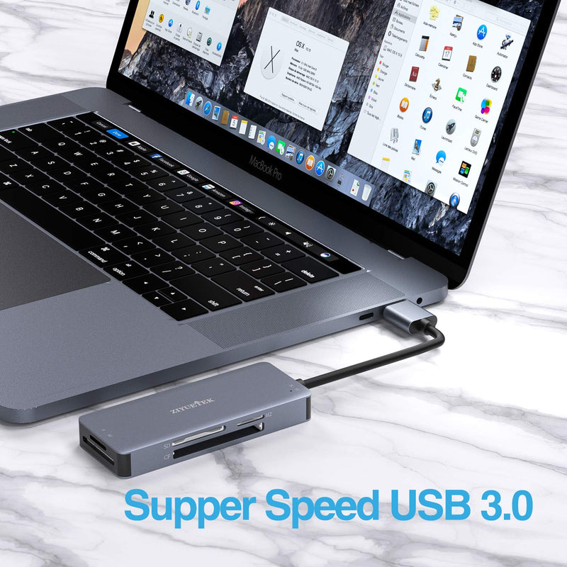 [Australia - AusPower] - CF Card Reader,USB 3.0 to Compact Flash Memory Card Reader Adapter 5Gbps Read 5 Cards Simultaneously for SDXC, SDHC, SD, Micro SDXC, Micro SD, Micro SDHC, M2, MS, CF and UHS-I Card (Grey) USB-3.0 