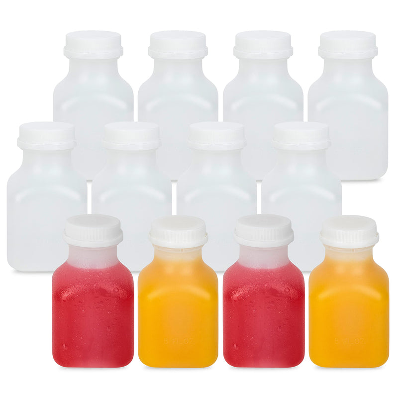 [Australia - AusPower] - Small Juice Bottles – Set of 12 HDPE Plastic Juice Bottles with Caps – 8 oz Empty Containers for Beverages, Water, Juice – Leakproof Plastic Containers with Lids, Bottles for Juice 8 oz. - 12 Pack 