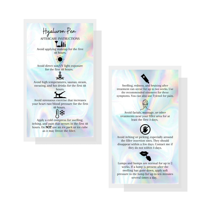 [Australia - AusPower] - Hyaluron Pen Filler Aftercare Card | 50 Pack | 2x3.5” inches Business Card Size | Non-Reflective Matte Rainbow Holographic Look Design 