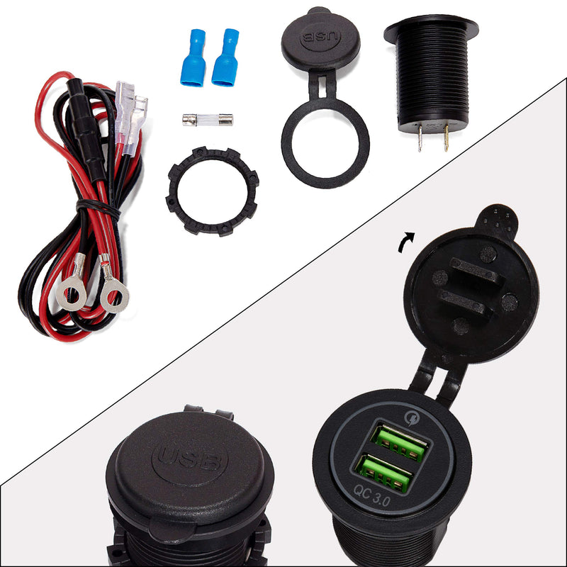 [Australia - AusPower] - Ginsco Quick Charge 3.0 Dual USB Charger Socket Fast Charger with 10A Fuse Wire DIY kit LED Blue for Car Boat Marine Motorcycle Truck RV 