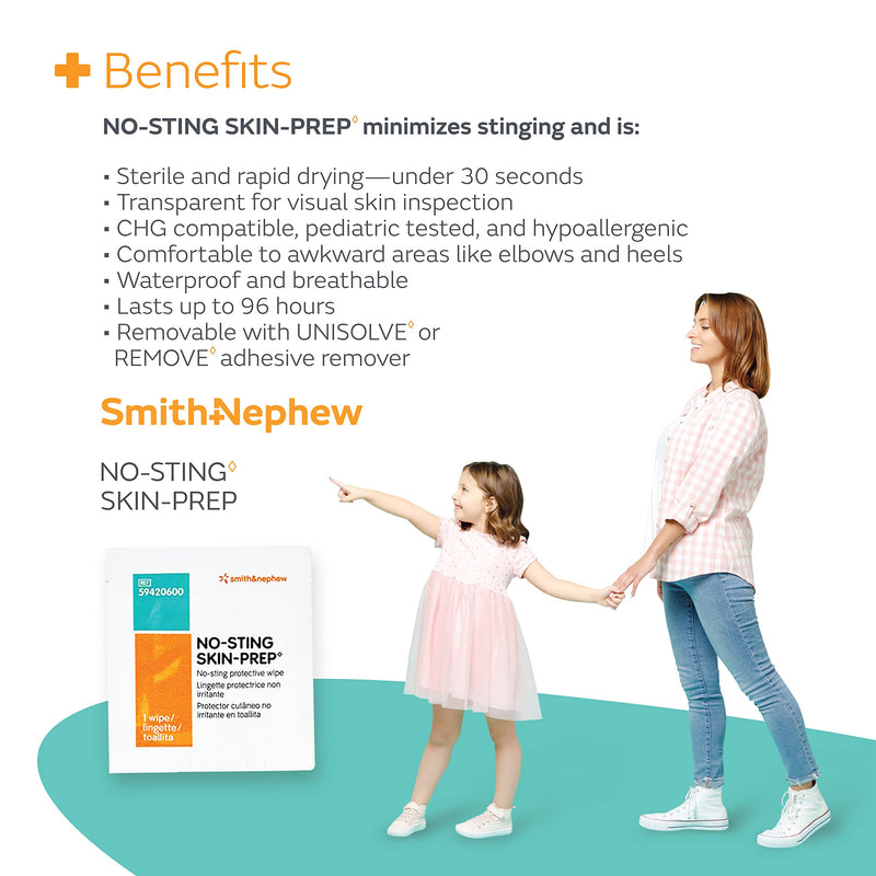 [Australia - AusPower] - Smith & Nephew NO-STING SKIN-PREP Wipes, Protective Dressing Wipes, Alcohol-Free Skin Barrier Film, Individually Wrapped, Box of 50 