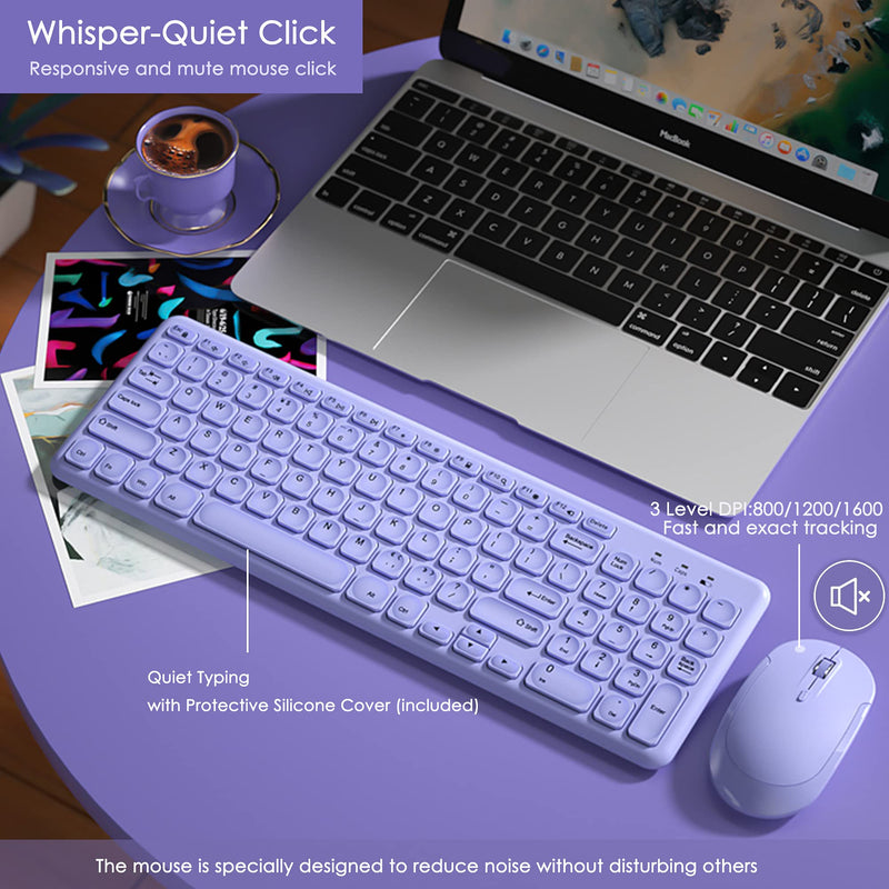 [Australia - AusPower] - Wireless Keyboard and Mouse Combo, Superbcco Cordless Computer Keyboard with Number Keypad, 2.4Ghz USB Receiver, Ultra Slim, Energy Saving, 3-Level DPI for Laptop/Computer/PC/Desktop (Lavender Purple) Lavender Purple 