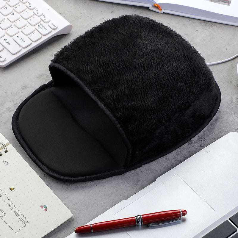 [Australia - AusPower] - 2 Pieces Heated Mouse Pad Hand Warmer USB Heated Mousepad Plush Heated Mouse Pad Removable Hand Warming Mouse Pad for Men and Women Office Home Computer Laptop (Black) 