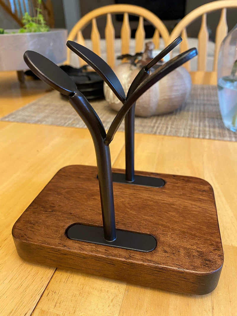[Australia - AusPower] - Leaf Napkin Holder, Wooden Napkin Holder for Tables, Freestanding Tissue Dispenser for Kitchen Countertop, Dining, Picnic Table, Indoor & Outdoor Use, Home Decor, Modern, Sturdy, Easy Assembly, Black 