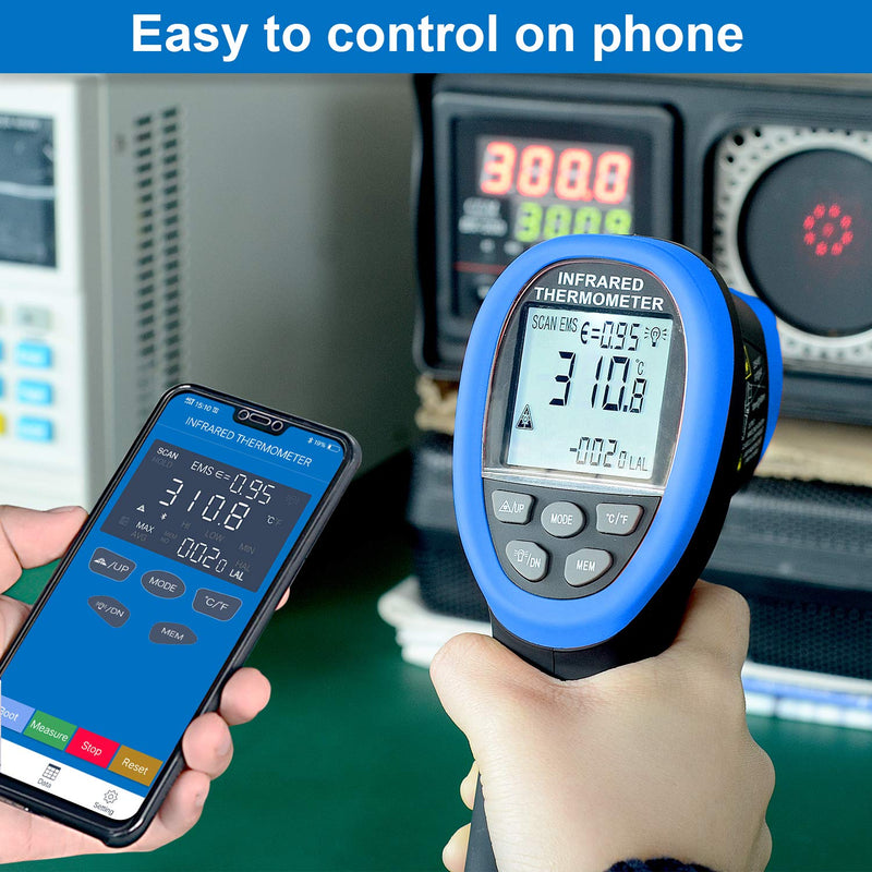 [Australia - AusPower] - BTMETER BT-985CAPP Non Contact Infrared Thermometer 12:1 Laser Temperature Measure Gun -58℉~1472℉(-50℃～800℃) with Bluetooth APP(NOT for Human Temp Test) BT-985CAPP Blue (-58℉ to 1472℉) 