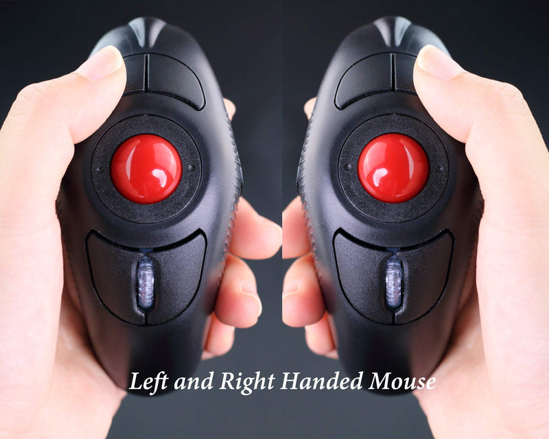 [Australia - AusPower] - EIGIIS 2.4G Ergonomic Trackball Finger Handheld USB Wireless Mouse for PC Laptop Mac Left and Right Handed User (Black Wireless Red TrackBall) Black Wireless Red TrackBall 