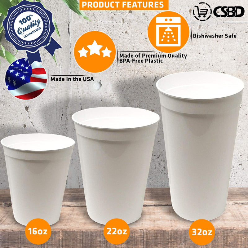 [Australia - AusPower] - CSBD Stadium 22 oz. Plastic Cups, 10 Pack, Blank Reusable Drink Tumblers for Parties, Events, Marketing, Weddings, DIY Projects or BBQ Picnics, No BPA (Black) 22 Fluid Ounces Black 