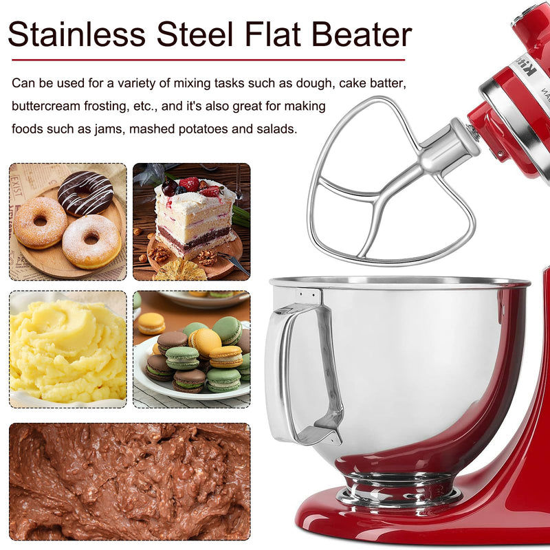 [Australia - AusPower] - Stainless Steel Flat Beater Replacement for Kitchen-aid 4.5-5 Qt Tilt-Head Stand Mixer, Mixer Paddle Attachment for Kitchen Baking, Pastry, Mixing Pasta Accessory, Dishwasher Safe 
