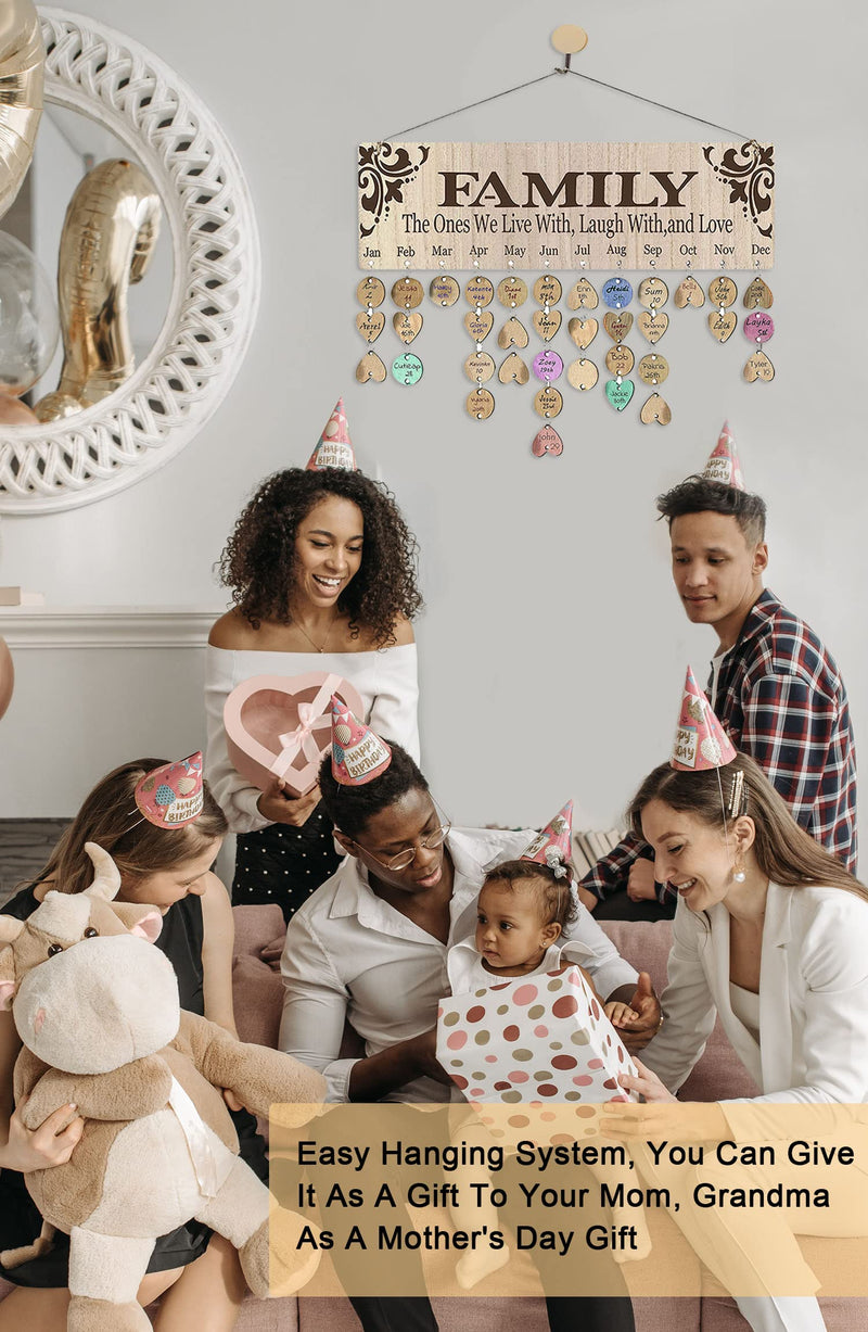 [Australia - AusPower] - Amoyodo Family Birthday Board Gift For Mom And Dad Birthday Reminder Calendar Board With Tag Birthday Gift Calendar Wall Hanging Home Decor Board 