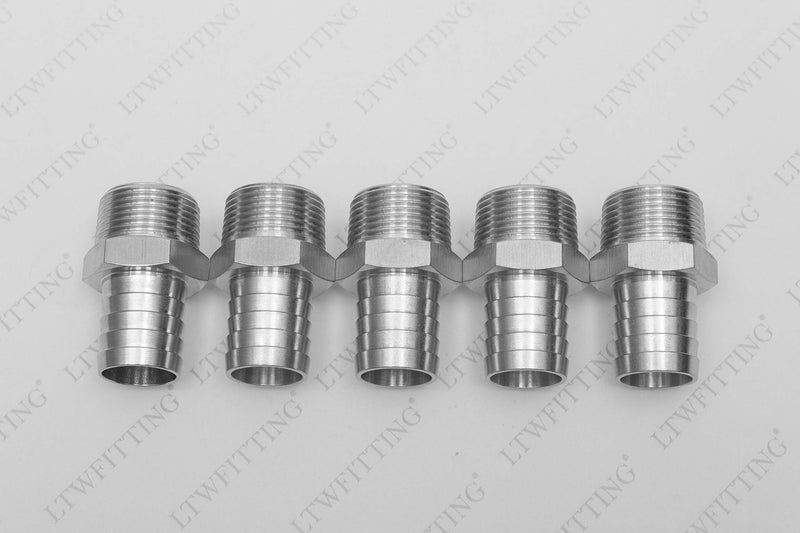 [Australia - AusPower] - LTWFITTING Bar Production Stainless Steel 316 Barb Fitting Coupler/Connector 1" Hose ID x 1" Male NPT Air Fuel Water (Pack of 5) 