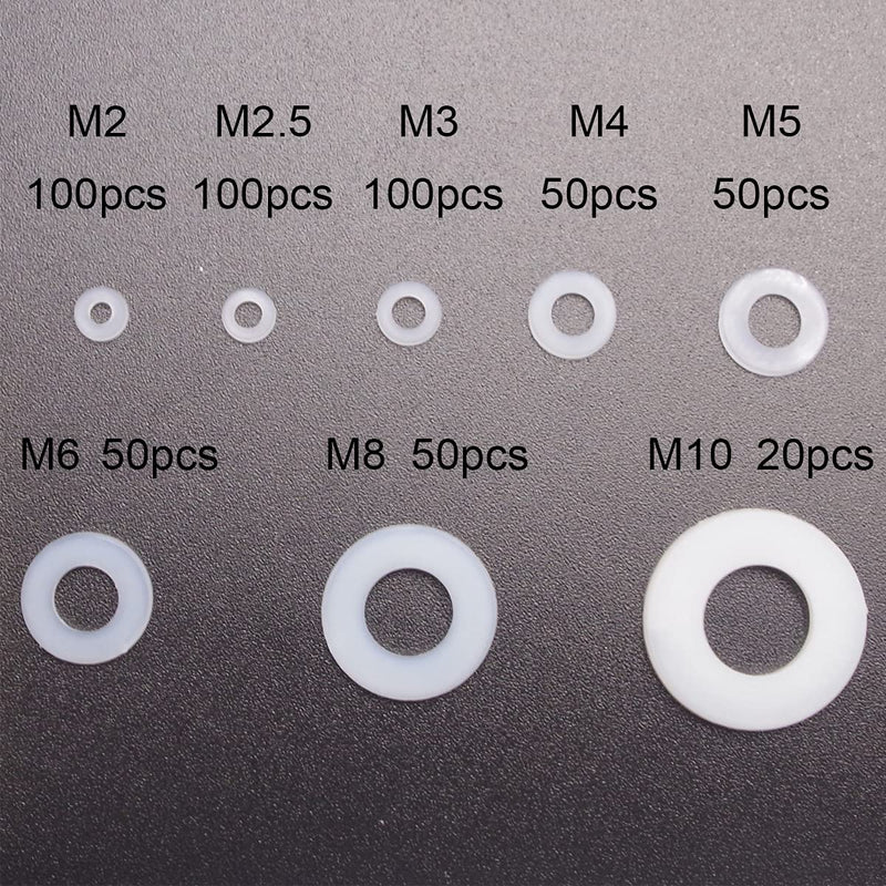 [Australia - AusPower] - Wolfride 520PCS Nylon Flat Round Washer Assortment Plastic Washers Spacers M2 M2.5 M3 M4 M5 M6 M8 M10 