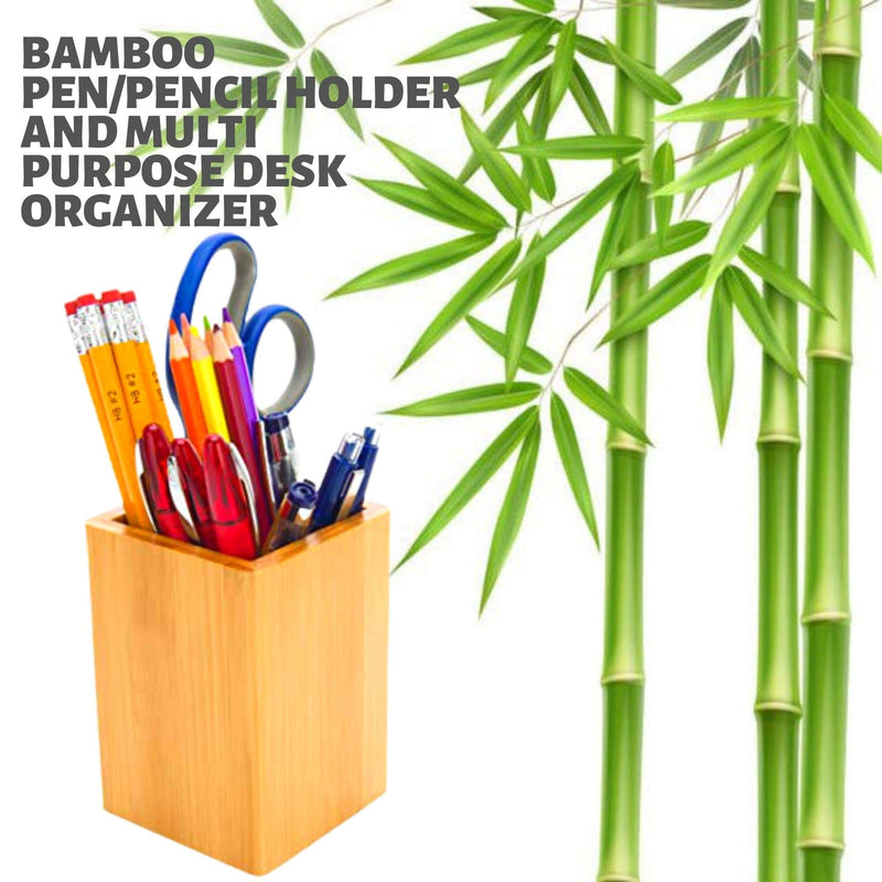 [Australia - AusPower] - PERFORMORE 1 Pack of Bamboo Pen Holder, Wooden Pencil Holder Desk Organizer, Multi Purpose Wooden Box for Pencils Art Makeup Brush, Wood Pen Desk Accessories for Home Office 