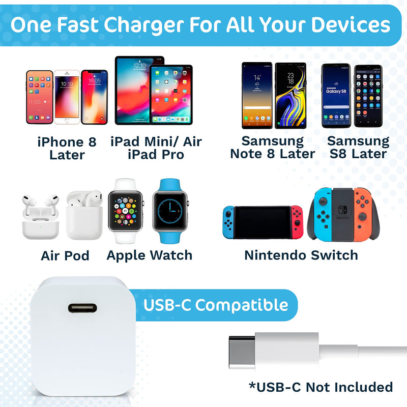[Australia - AusPower] - USB C Charger – 20W USB C Power Adapter with Compact Design - PD 3.0 Fast Charger Compatible with iPhone 13/13 Pro Max/13 Pro/13 Mini,12,11, Galaxy, iPad, Samsung Galaxy and More (Cable Not Included) 