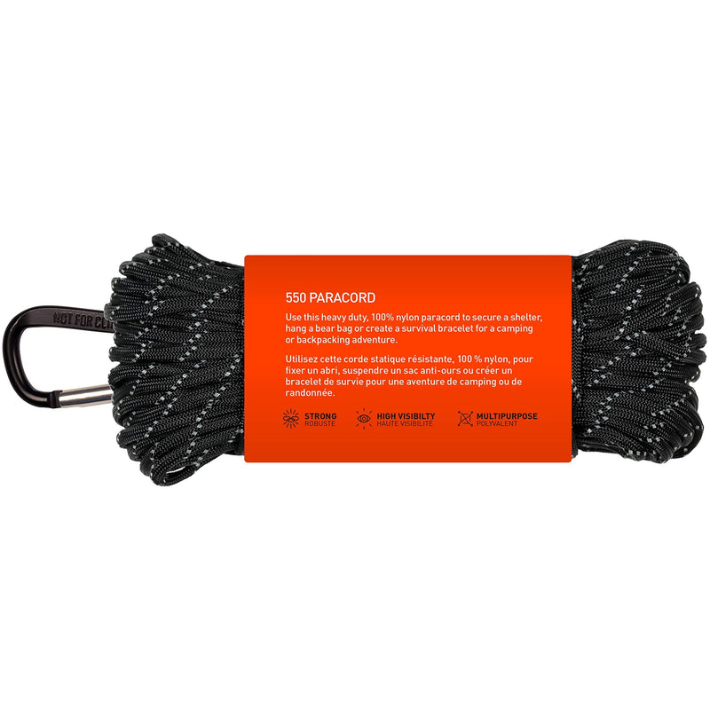 [Australia - AusPower] - Gear AID 550 Paracord and Carabiner, 7 Strand Utility Cord for Camping and Survival Black Reflective 100 Ft 
