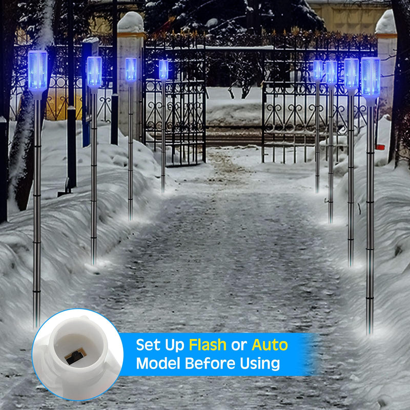 [Australia - AusPower] - Rossesay 4 Pack 44'' Winter Driveway Reflectors Solar Powered Driveway Markers Reflective Driveway Lights 2 Modes Landscape Driveway Reflectors on Poles for Snow Road Parking Outdoor Yard(Blue) Blue 