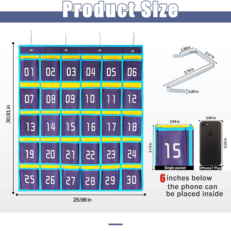 [Australia - AusPower] - Loghot Numbered Classroom Sundries Closet Pocket Chart for Cell Phones Holder Wall Door Hanging Organizer (30 Pockets Blue) 30 Pockets Blue 